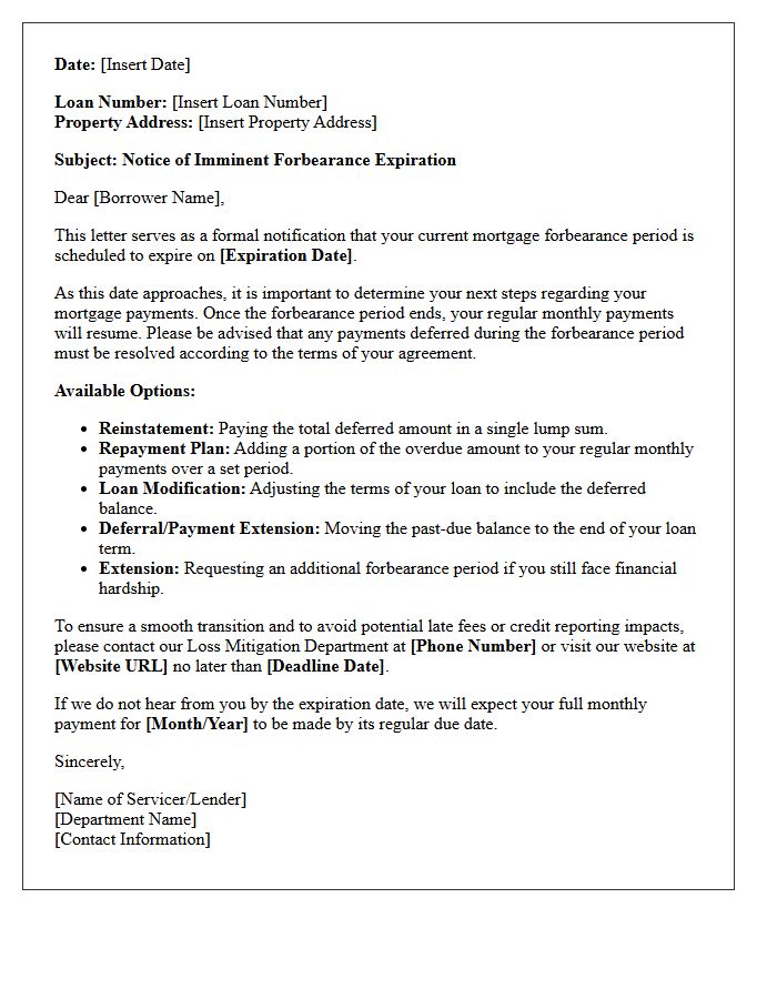 Notice Of Imminent Forbearance Expiration Letter