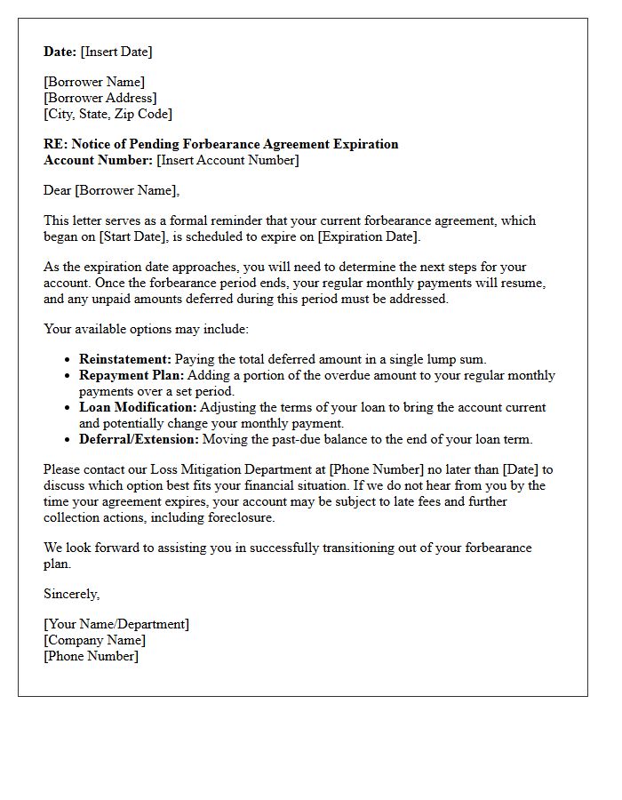 Pending Forbearance Agreement Expiration Letter