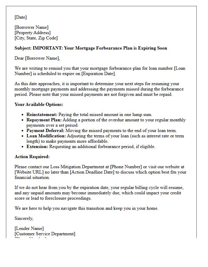 Upcoming Mortgage Forbearance Expiration Letter