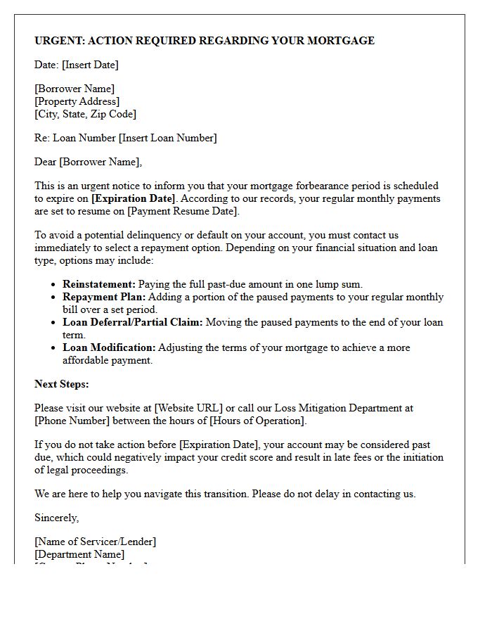 Urgent Imminent Forbearance Expiration Letter