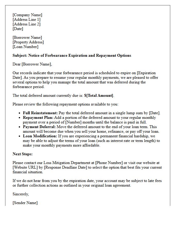 Forbearance Expiration Repayment Offer Letter