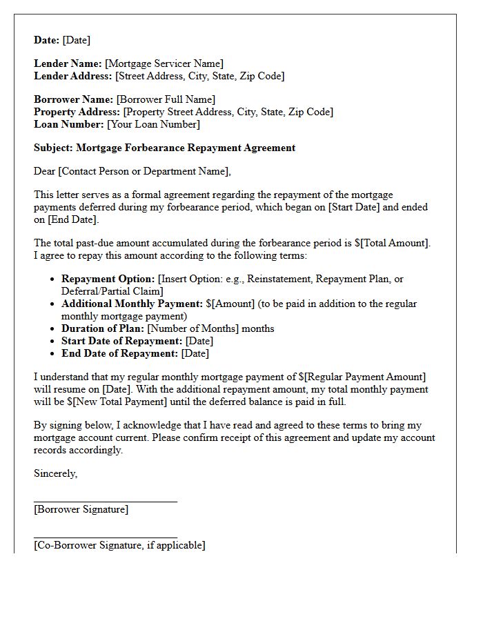 Mortgage Forbearance Repayment Agreement Letter