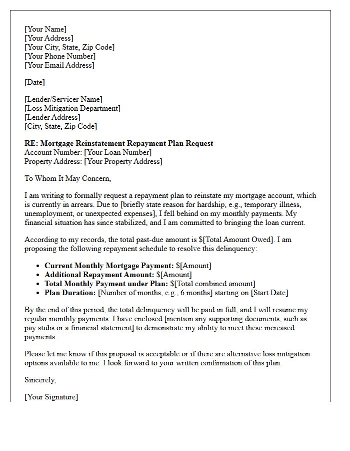 Mortgage Reinstatement Repayment Plan Letter