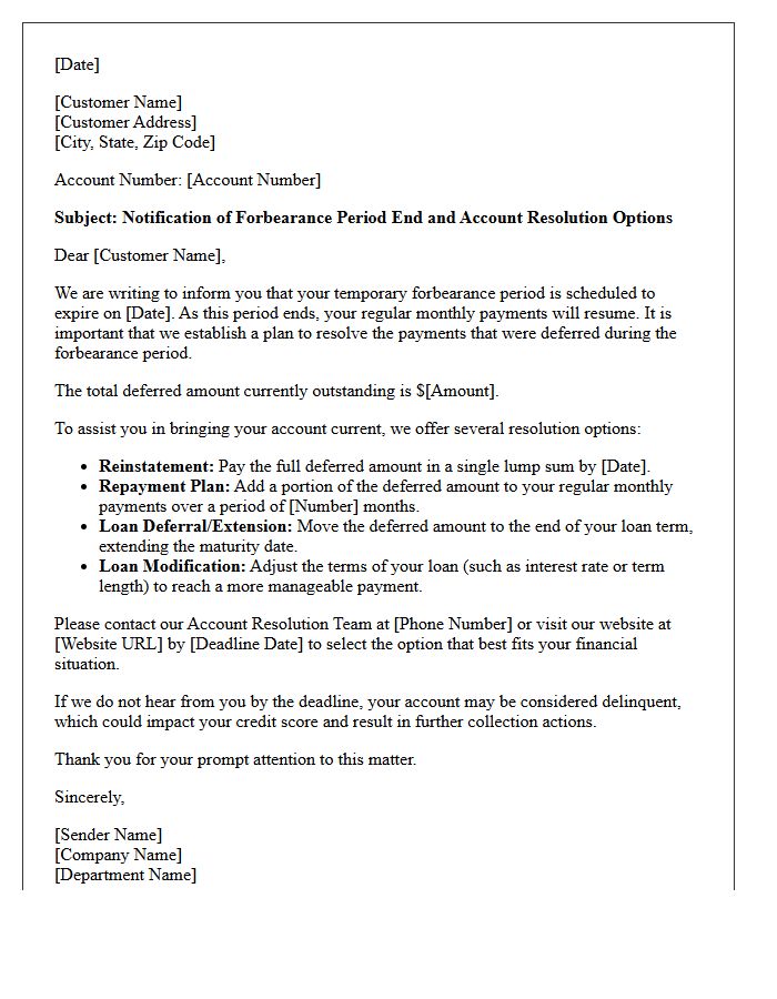 Post-Forbearance Account Resolution Letter