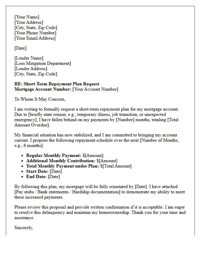 Short-Term Mortgage Repayment Plan Letter