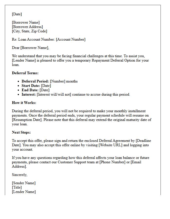 Borrower Repayment Deferral Option Offer Letter