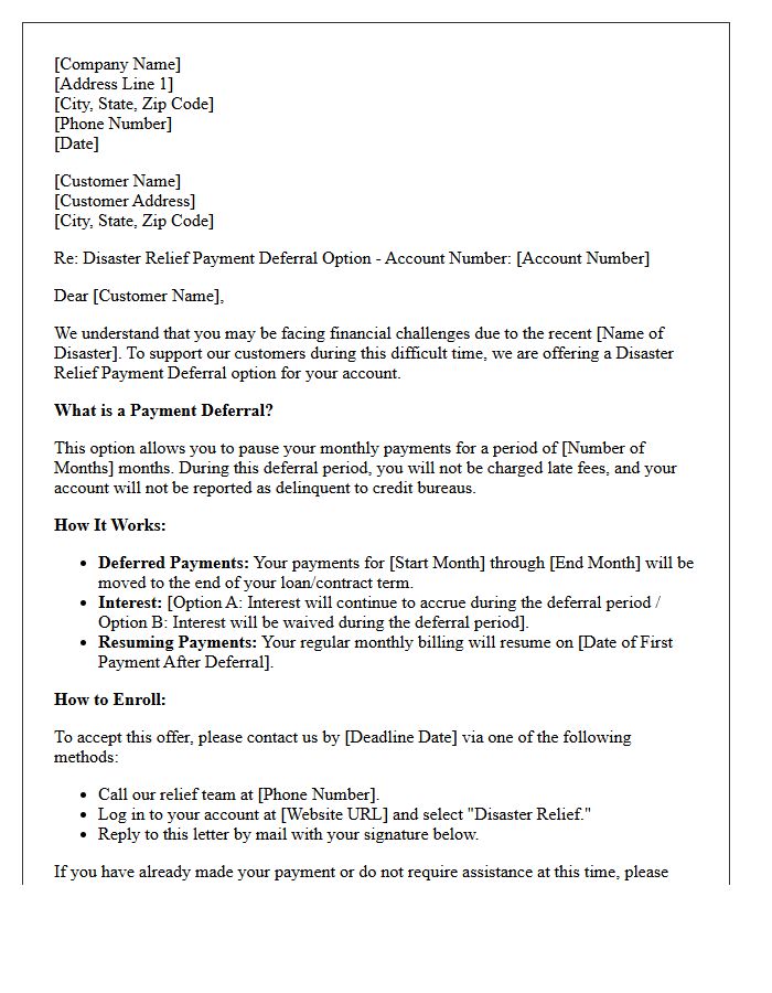 Disaster Relief Payment Deferral Option Letter