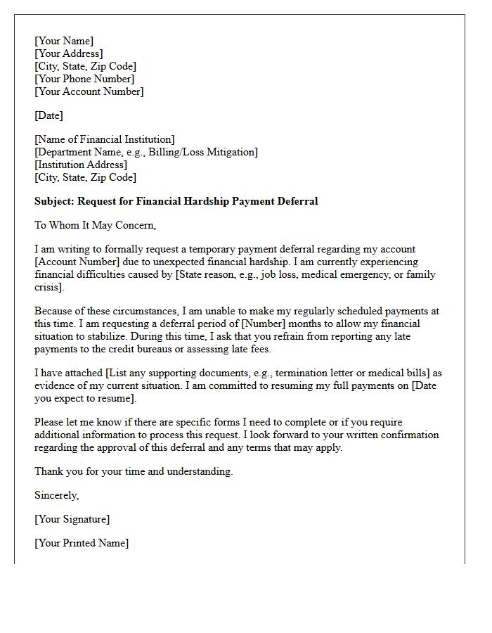 Financial Hardship Payment Deferral Option Letter
