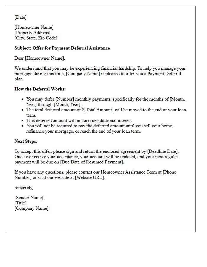 Homeowner Assistance Deferral Offer Letter