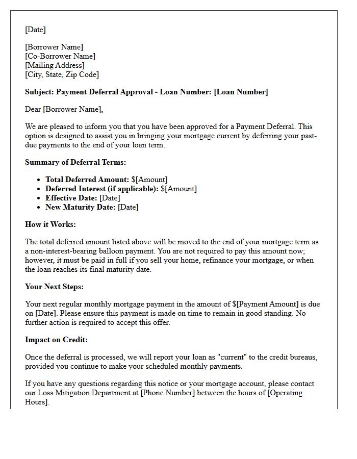 Loss Mitigation Payment Deferral Option Letter