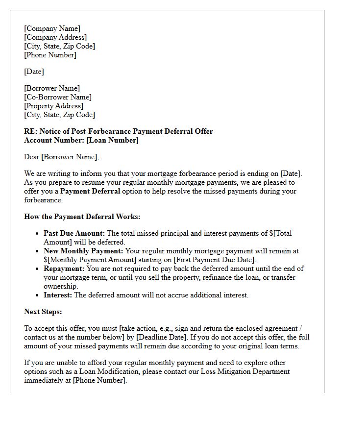 Post-Forbearance Payment Deferral Option Letter