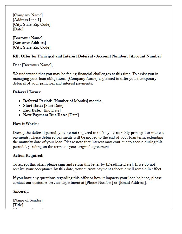 Principal and Interest Deferral Offer Letter