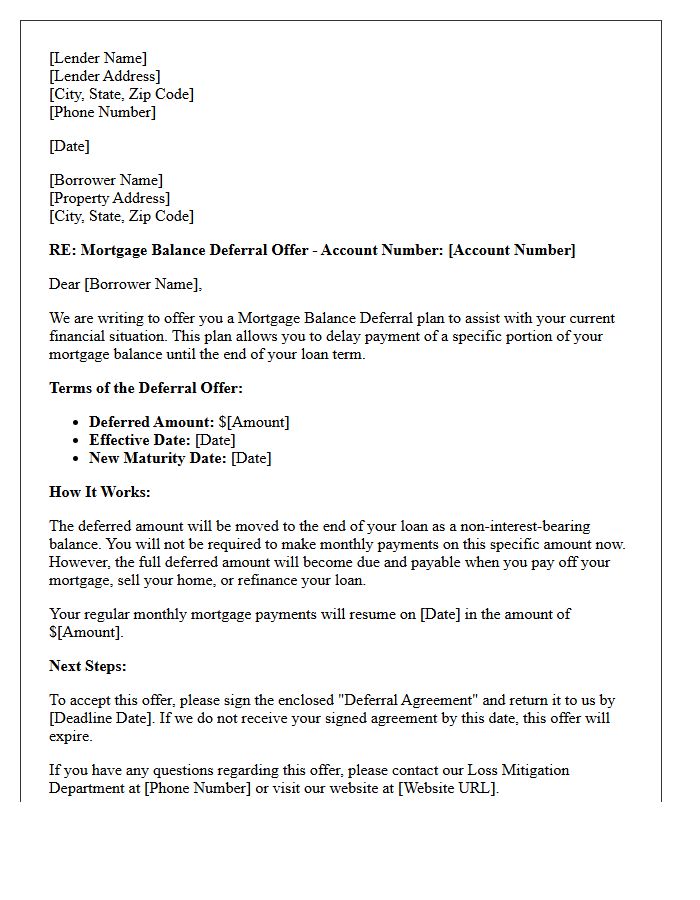 Standard Mortgage Balance Deferral Offer Letter