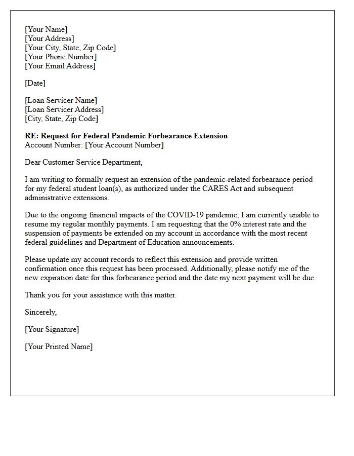 Federal Pandemic Forbearance Period Extension Letter