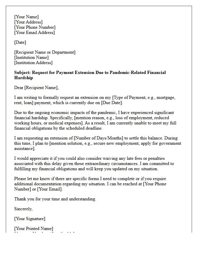 Pandemic-Related Financial Hardship Extension Letter