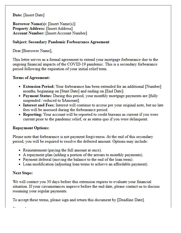 Secondary Pandemic Forbearance Agreement Letter