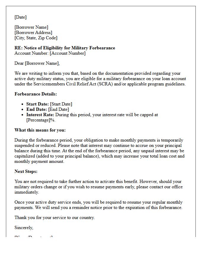 Active Duty Military Forbearance Eligibility Notice Letter