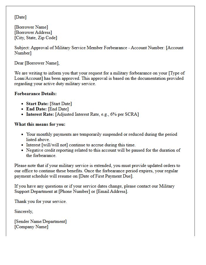 Initial Military Service Member Forbearance Approval Letter