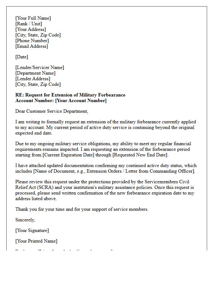Military Service Member Forbearance Extension Request Letter