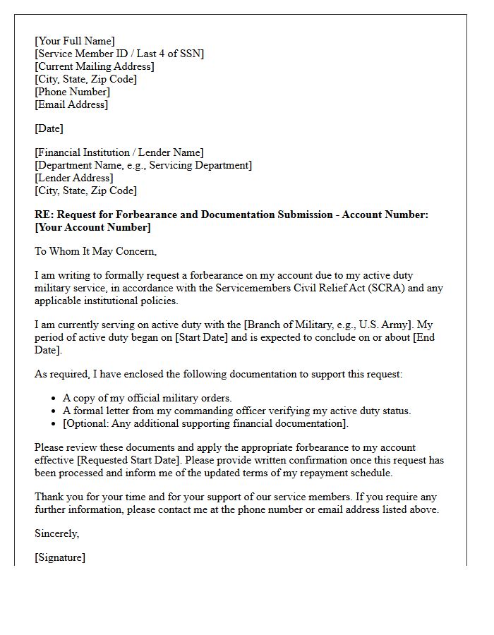 Required Documentation for Military Service Member Forbearance Letter