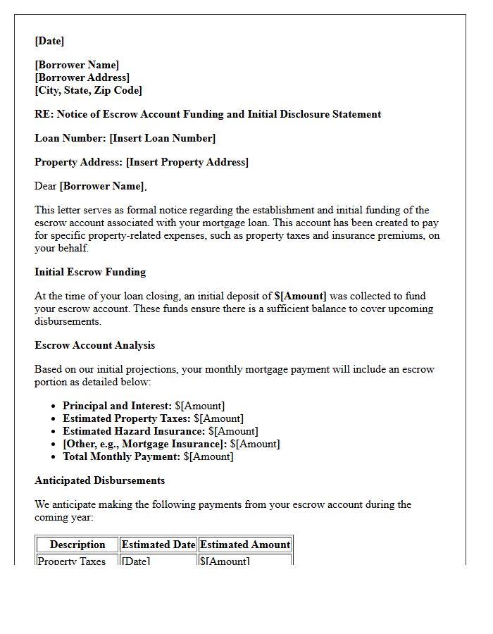 Notice of Escrow Account Funding and Initial Disclosure Letter