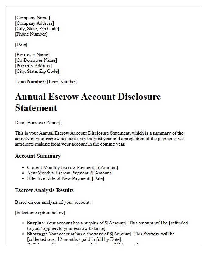 Annual Escrow Account Disclosure Statement Letter