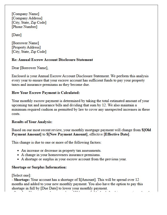 Annual Escrow Analysis Explanation Letter