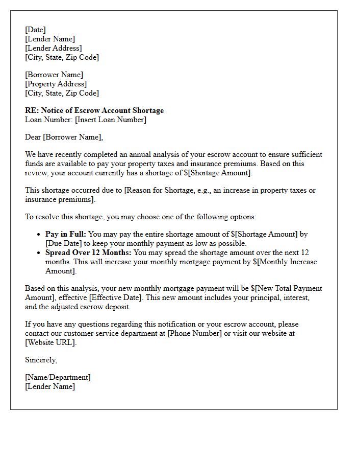 Escrow Account Shortage Notification Letter