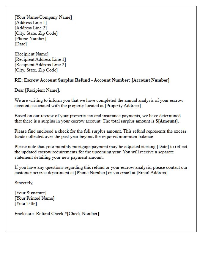 Escrow Account Surplus Refund Letter
