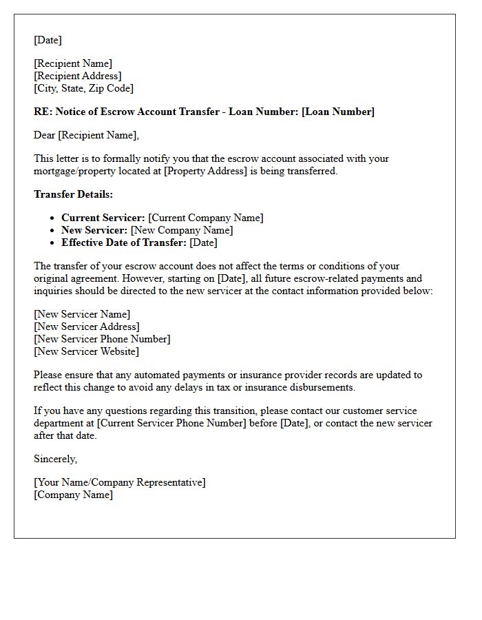 Escrow Account Transfer Notification Letter