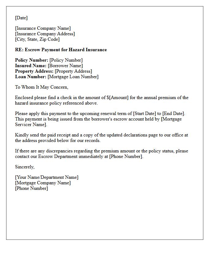 Escrow Hazard Insurance Payment Letter