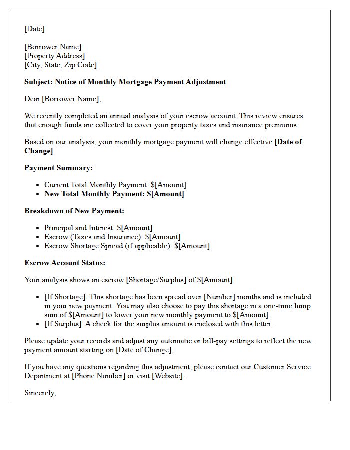 Escrow Monthly Payment Adjustment Letter