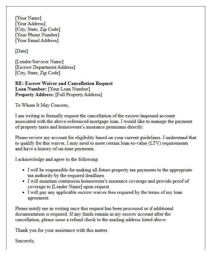 Escrow Waiver and Cancellation Letter