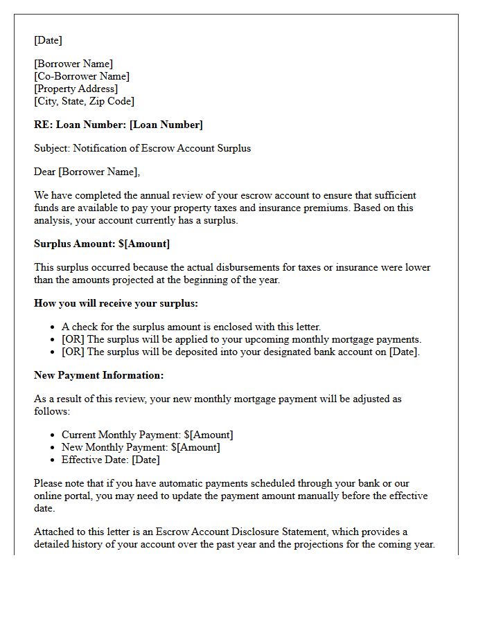 End of Year Escrow Surplus Review Letter