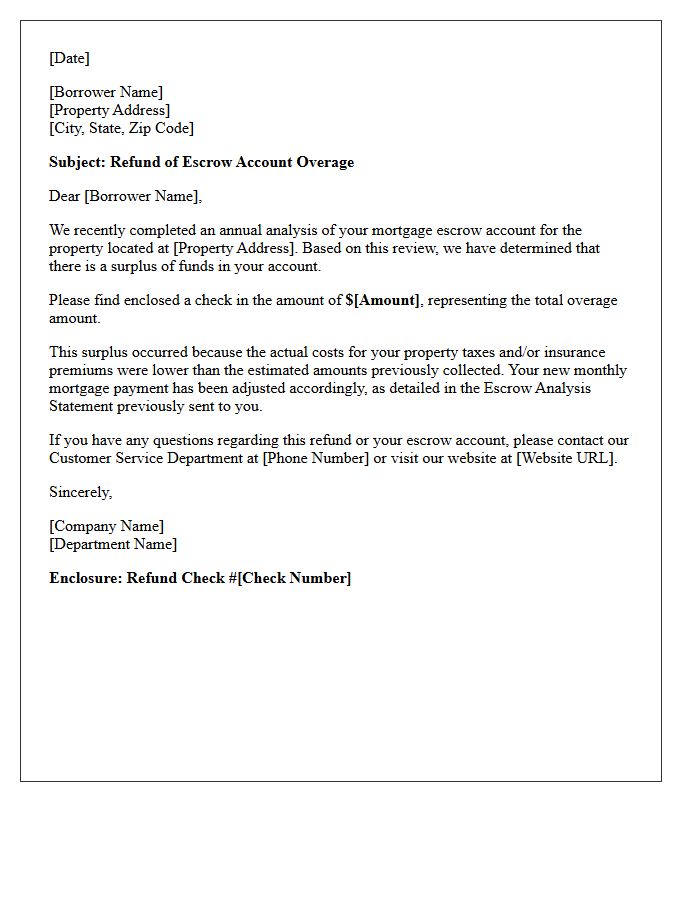 Escrow Overage Refund Check Enclosed Letter