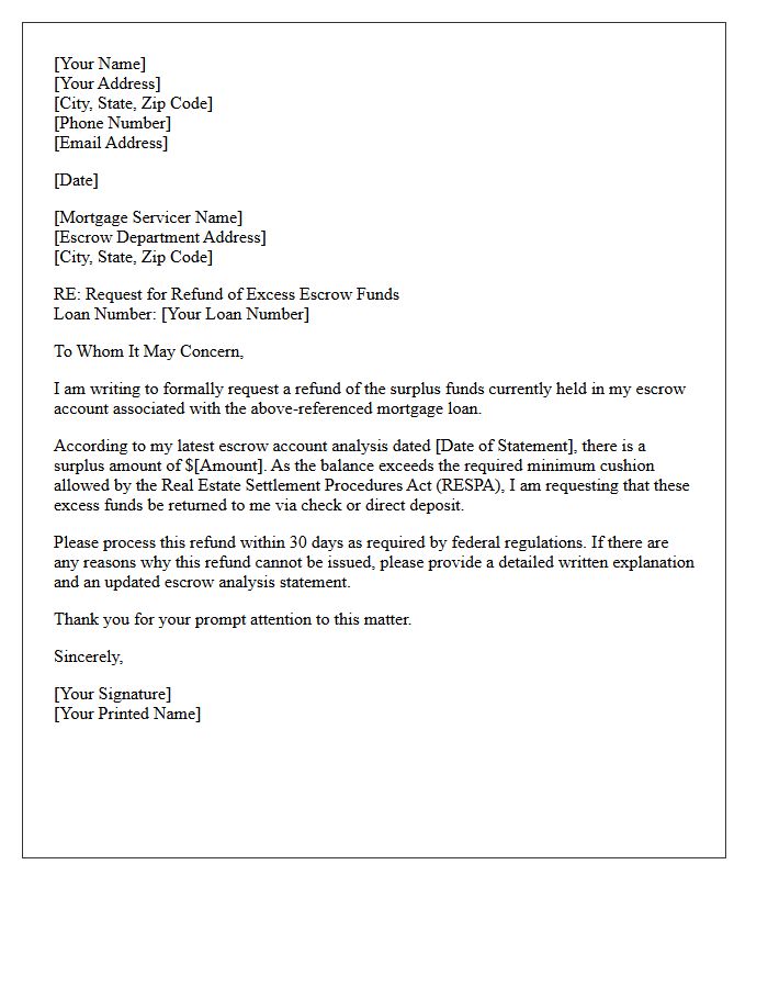 Excess Escrow Funds Return Letter