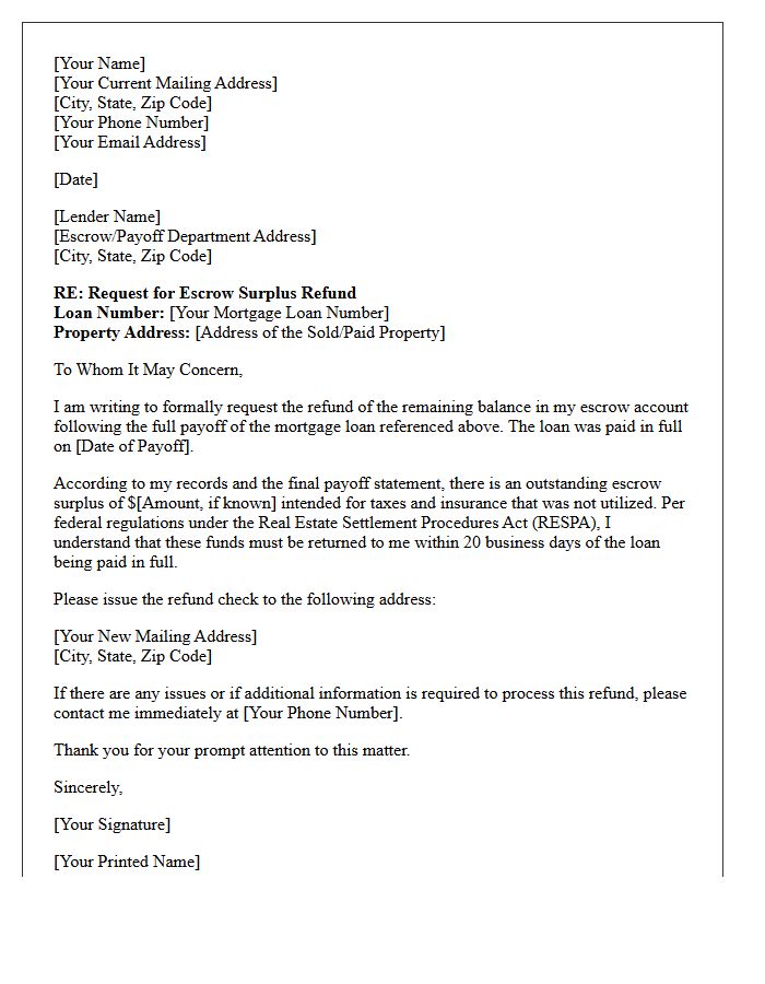 Mortgage Payoff Escrow Surplus Refund Letter