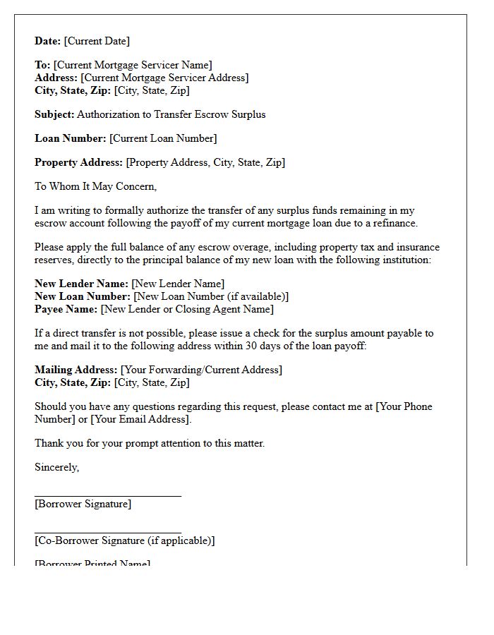 Refinance Escrow Surplus Transfer Authorization Letter