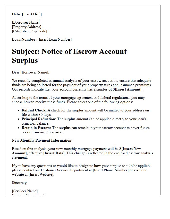 Standard Escrow Account Surplus Notice Letter