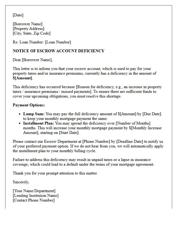 Delinquent Escrow Account Deficiency Warning Letter