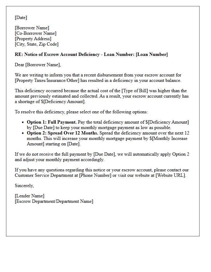 Post-Disbursement Escrow Account Deficiency Letter