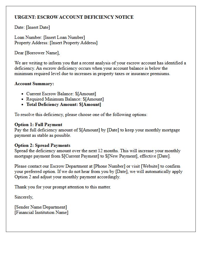 Urgent Notice of Escrow Account Deficiency Letter