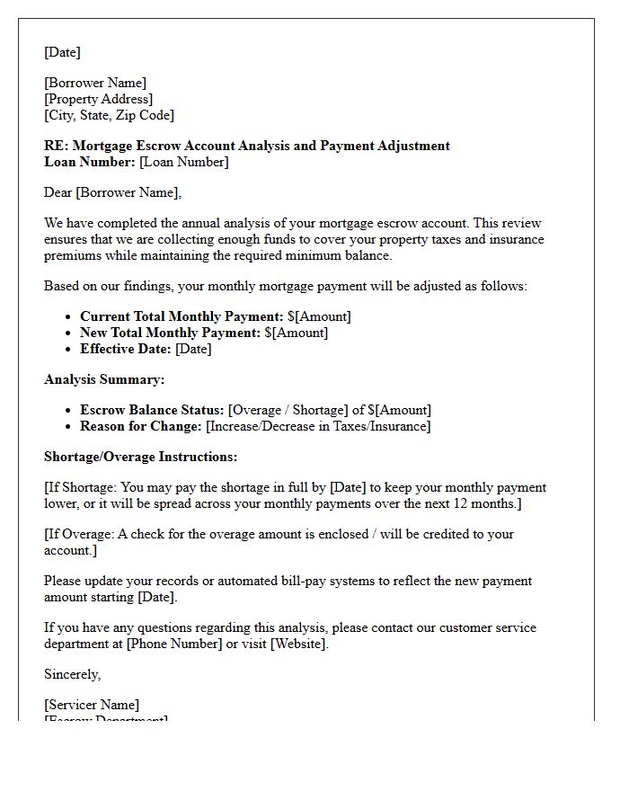 Mortgage Escrow Account Analysis and Payment Adjustment Letter