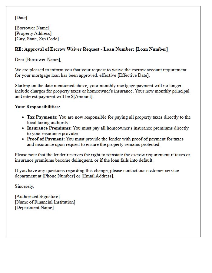 Approval Letter for Escrow Waiver Request