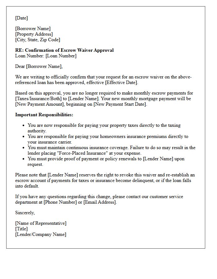 Confirmation Letter for Escrow Waiver Approval