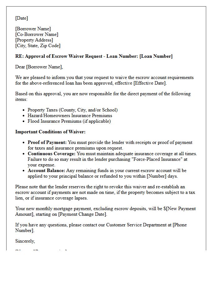 Escrow Requirement Waiver Approval Letter