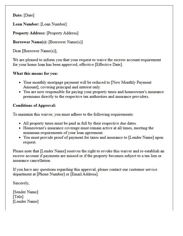 Home Loan Escrow Waiver Approval Letter