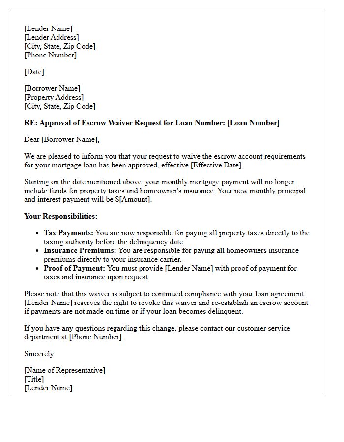 Letter Approving Mortgage Escrow Waiver Request