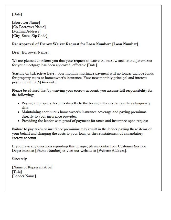 Mortgage Escrow Account Waiver Approval Letter