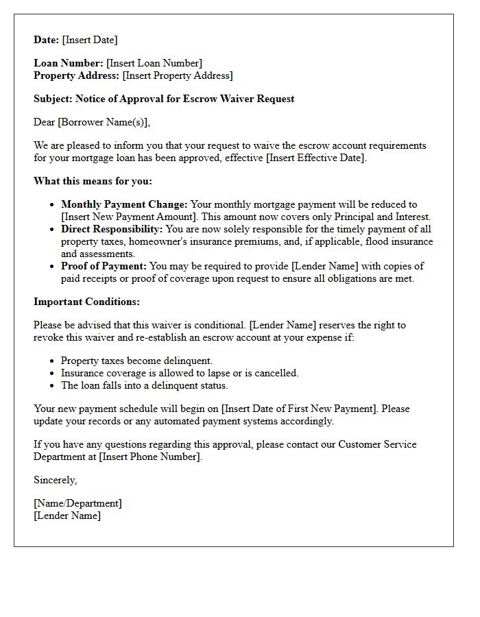 Notice and Approval Letter for Escrow Waiver Request